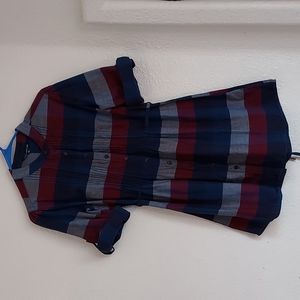 Women's top size 16 tunic length, blues and burgundy